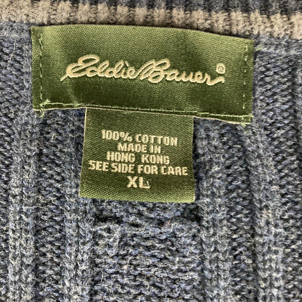 Eddie Bauer Mens XL Blue Cable Knit Cotton V Neck Sweater Vest Made in Hong Kong - Picture 2 of 8